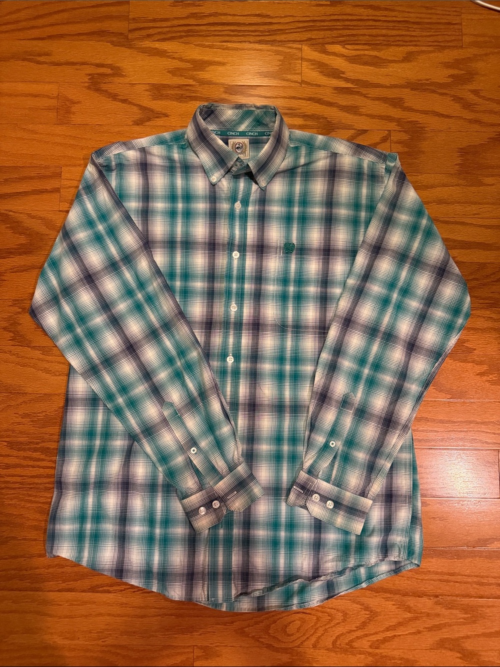 Cinch Teal & Navy Plaid Button-Down Shirt